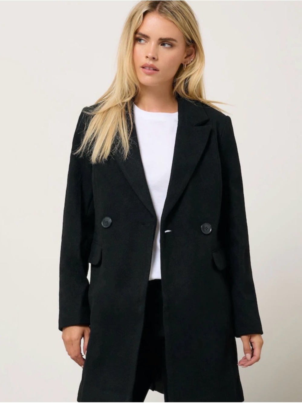 Zara Black Double-Breasted Wool-Blend Pea Coat